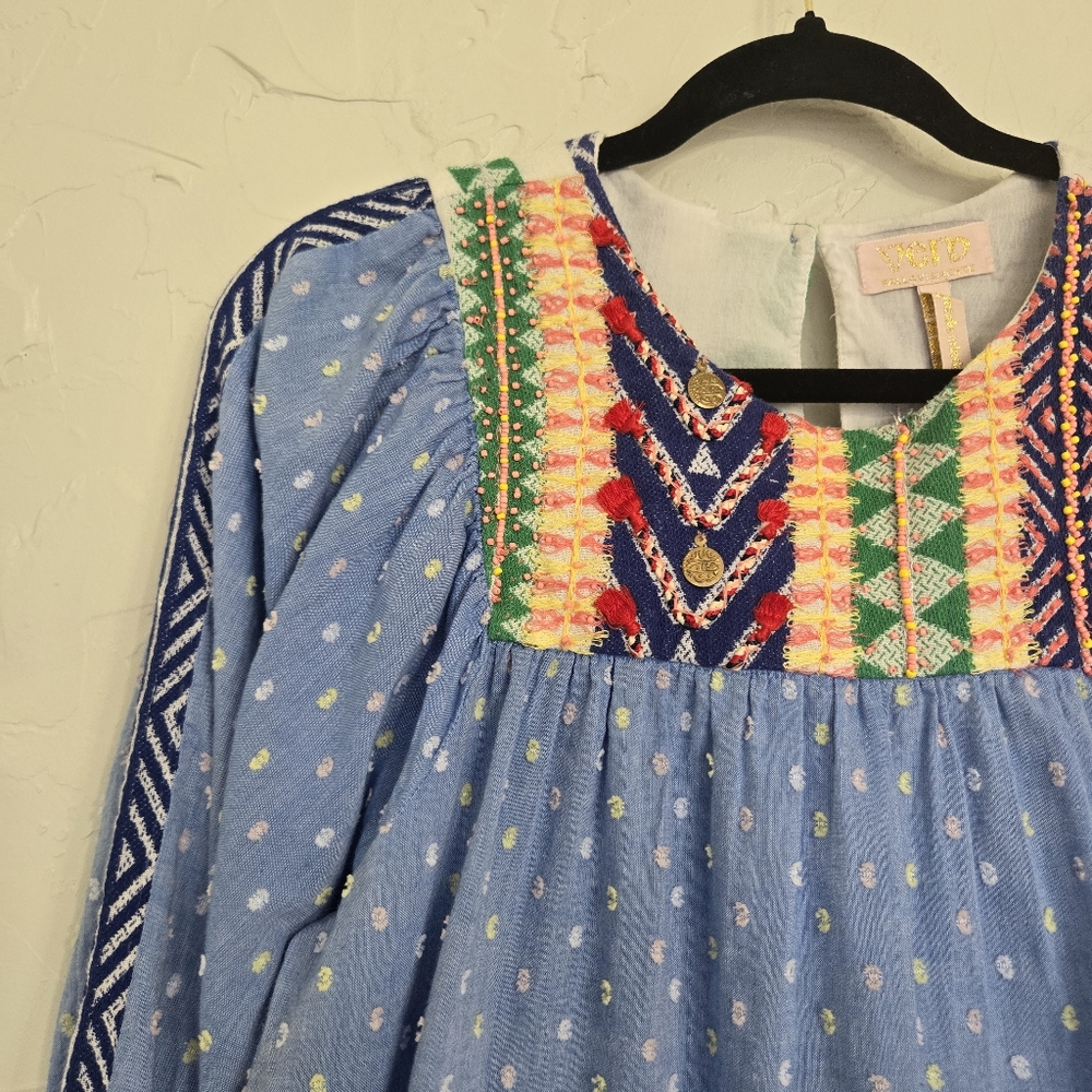 Anthro Verb by Pallavi Embroidered Swiss Dot Boho Blue Top - Picture 3 of 13